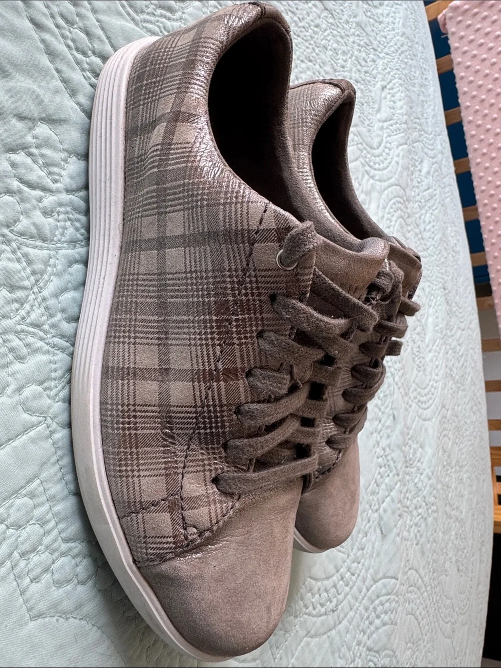 Cole Haan Women’s Metallic Silver Plaid Sneakers - Grand Crosscourt